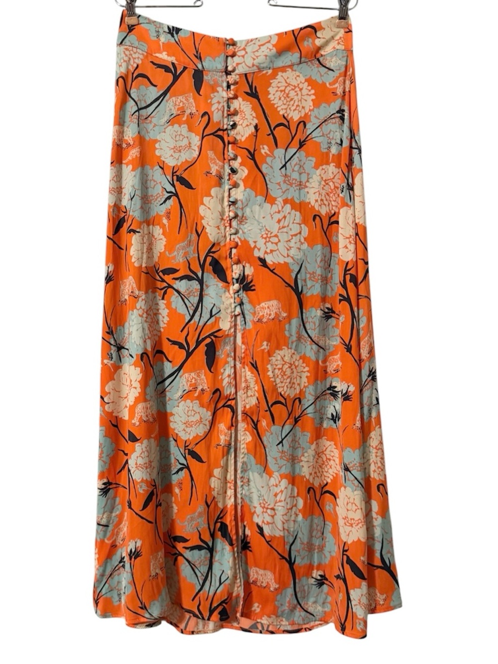 Free People Sammy Button Down Maxi Slit Skirt Sz 8 Vibrant Floral Jungle Print